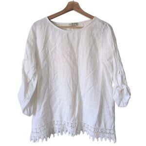 Terzo Millenio 100% Linen Top Women's Medium White Lace Beachy Made in Italy EUC